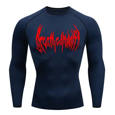 (navy blue, S) Fitness Men's Compression Long Sleeve Shirt Quick Drying Sun Protection Second La