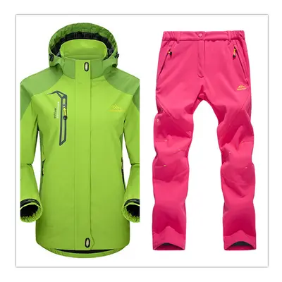 (Fruit Green Rose Red, Asian Size l) Outdoor Waterproof Hiking Jacket Set Women Spring Autumn Br