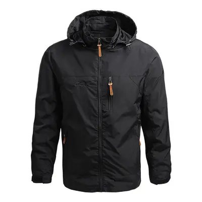 (black, 5XL) Men Windbreaker Winter Waterproof Camping Jacket Hooded Zip-Up Military Jackets Coa