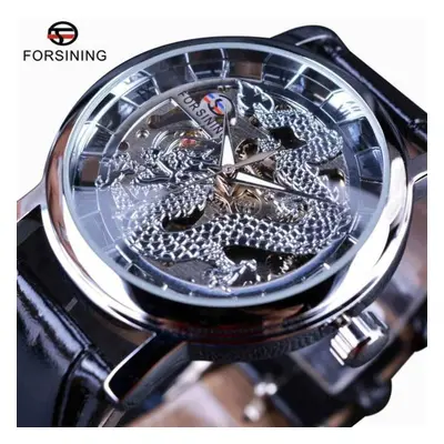 (white) Forsining New Top Men&apos;s Watch Casual Skeleton Mechanical Watch Fashion Trend Dragon