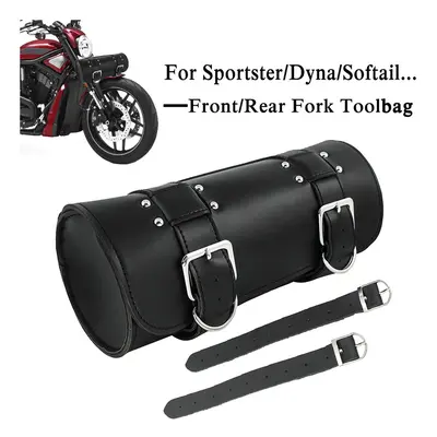 Motorcycle Front/Rear Fork Bags For Harley Sportster Chopper Bobber Cruiser Dyna Softail PU Leat