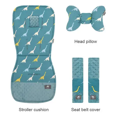 (dinosaur) Stroller Cushion & Head Pillow & Seat Belt Cover 3Pcs/Set Universal Pram Pad Soft Cot