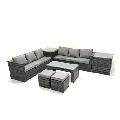 Fimous Garden Outdoor Rattan Furniture Set with Sofa Coffee table Small Footstools Side Tables D