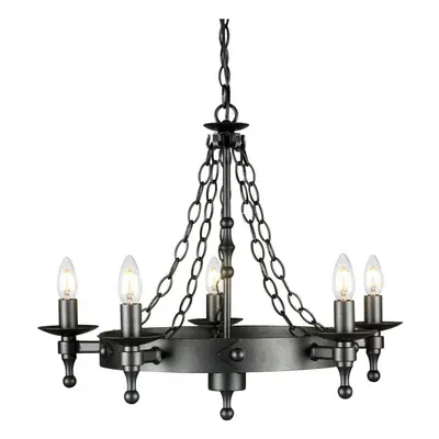 5 Bulb Chandelier Wrought Iron Style Chain Graphite Finish Black LED E14 60W