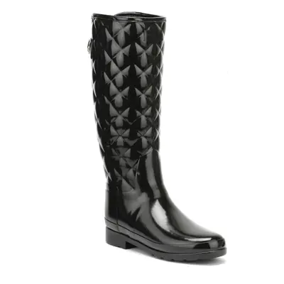 (UK 7) Hunter Original Womens Refined Tall Quilted Gloss Black Wellington Boots