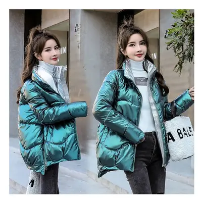 (Green, L) New Winter Jacket Women Parkas Glossy Warm Thicken Coat Female Cotton Padded Parka Wa