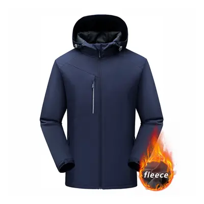 (Navy, S) Men's Winter Inner Fleece Waterproof Jacket Custom Printing Embroidery Logo Outdoor Wi