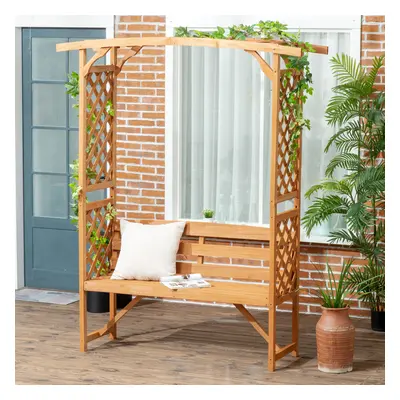 Outsunny Arch Pergola Garden Bench, Wooden Garden Arbour with Seat, Brown