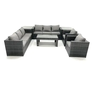 Fimous Rattan Garden Furniture Sofa Set with Coffee table Armchair Side Tables Dark Grey Mixed