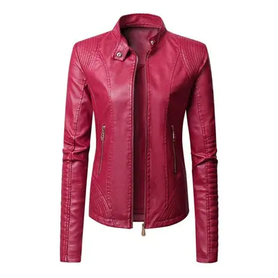 (wine red, XXL) European And American Women&apos;s Jacket Women&apos;s Pu Leather Jacket