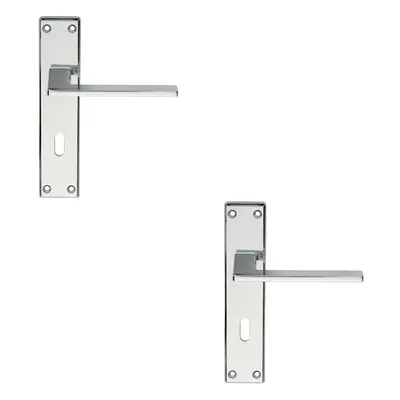 2x Flat Straight Lever on Lock Backplate Door Handle x 40mm Polished Chrome