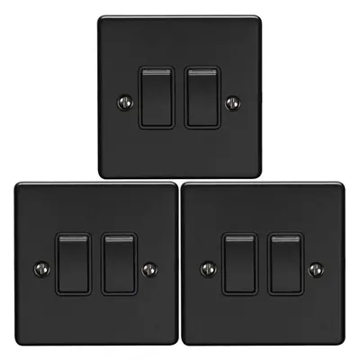 3 PACK Gang Double Metal Light Switch MATT BLACK Way 10A Black Trim