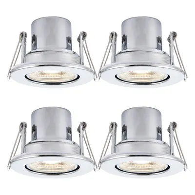 4 PACK Recessed Tiltable Ceiling Downlight - 8.5W Cool White LED Chrome Plate