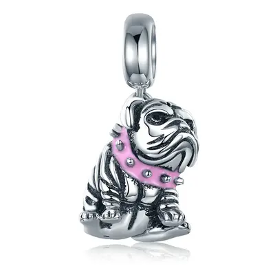 English Bulldog Dangle Charm Pendant Pet Animal Dog Genuine Sterling Silver Compatible With Pand