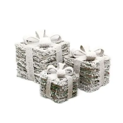 Set Of Snow Topped LED Light Up Christmas Present Gift Boxes | Gift Box Lights