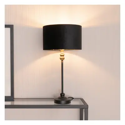 ValueLights Maggie Black Table Lamp with Black Velvet & Gold Shade