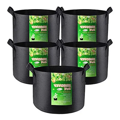 VIVOSUN 5-Pack Gallon Grow Bags Heavy Duty 300G Thickened Nonwoven Plant Fabric Pots with Handle