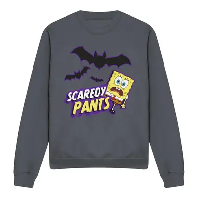 (L, Charcoal) SpongeBob SquarePants Unisex Adult Scaredy Pants Sweatshirt