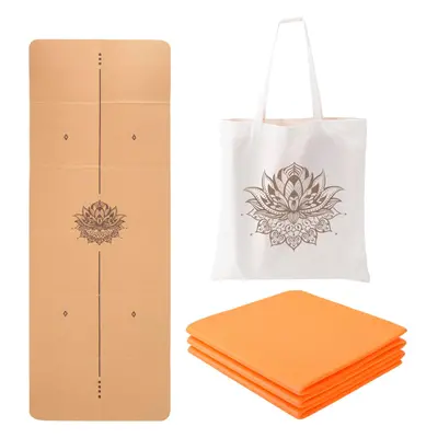 (lotus center line02) Cork Folding Yoga Mat, 5mm Thickness, Standard Size