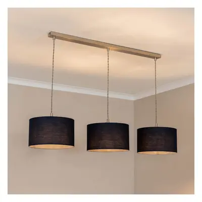 ValueLights Brushed Chrome Drop Bar Lamp Holder Navy Fabric Shades