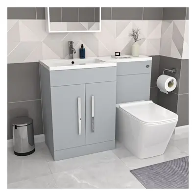 Nes Home Matte Grey 1100mm LH Basin Sink Vanity Cabinet with BTW Toilet