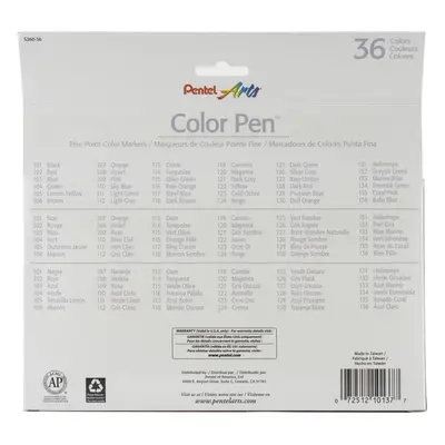 Pentel Arts Color Pen Fine Point Color Markers 36/Pkg-Assorted Colors