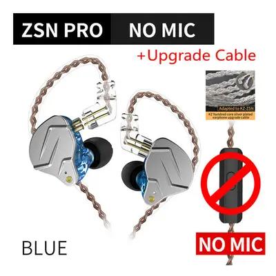 (Blue no mic Silver) KZ ZSN PRO 1BA+1DD Hybrid technology HIFI Metal In Ear Earphones Bass