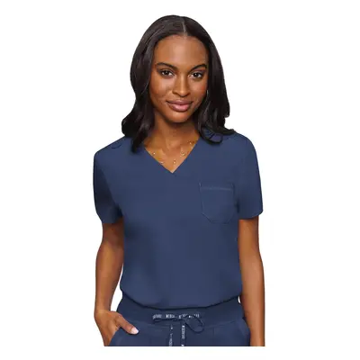 Med Couture Women's V-Neck Scrub Top Modern Fit Tuck-in Top with Stretchy Rib-Knit Shoulders and