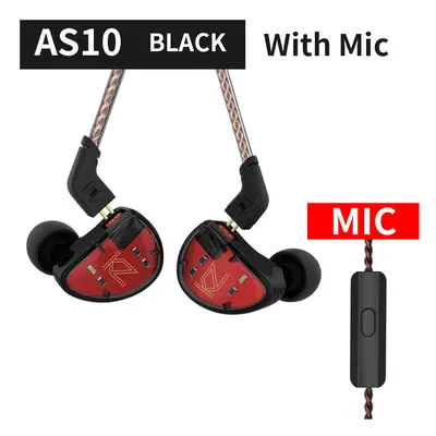 (black with mic) KZ AS10 5BA Driver In Ear Monitor Earphone HIFI Wired Earbuds Headset