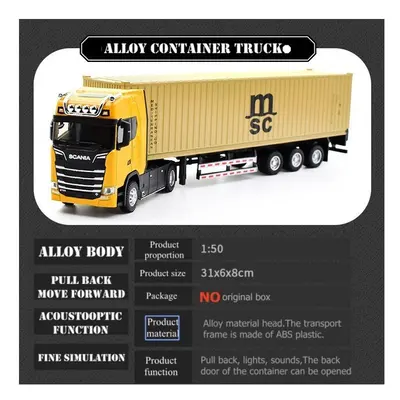 (Yellow Yellow) 1:50 Simulation Alloy Diecast Large Truck Head Model Container Toy Pull Back Sou