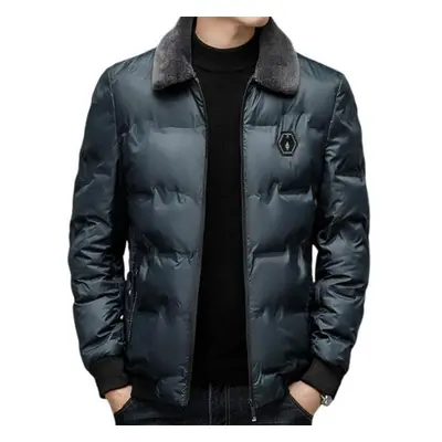 (grey, 3XL) Fall Winter Men Jacket Smooth Windproof Thickened Padded Cold Resistant Loose Plus S