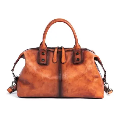 (brown) Johnature Retro Women Bag Genuine Leather Lady Handbag Natural Soft Cowhide Hand Painted