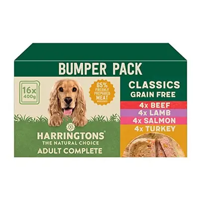 Harringtons Grain Free Hypoallergenic Wet Dog Food Classics Pack 16x400g - Turkey, Lamb, Beef & 