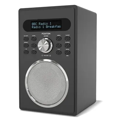 (Black) Black Digital FM Radio with Bluetooth, Alarm, Presets, Headphone Jack Wood Effect Mains 