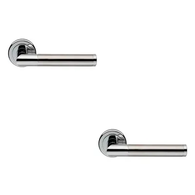 2x PAIR Sectional Round Bar Lever on Round Rose Concealed Fix Dual Chrome