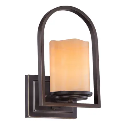 Wall Light-Amber Real Onyx Candle Shape Shade -Palladian Bronze-LED E27 100W