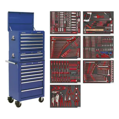 14 Drawer Topchest Mid Box & Rollcab Bundle with Piece Tool Kit - Blue