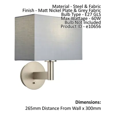 Wall Light & Shade Matt Nickel & Grey Fabric 60W E27 Living Room e10656