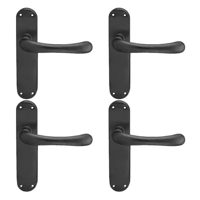 4x PAIR Smooth Rounded Handle on Shaped Latch Backplate x 42mm Matt Black