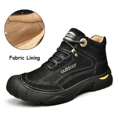 (black, 39) Men&apos;s Cowhide Snow Boots Outdoor Non-slip Sports Ankle Boots Thickened Mountain