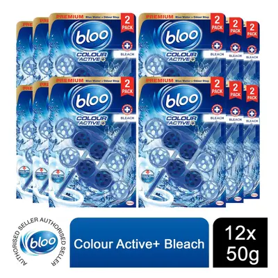 Bloo Toilet Rim Block Colour Active+Bleach for Long-Lasting Freshness 2x50g 12pk