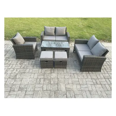 Fimous Seater Rattan Outdoor Garden Furniture Sofa Set with Coffee Table Small Footstool Dark Gr