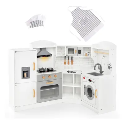 Kids Corner Kitchen Playset Pretend Wooden Play Kitchen Toy With Range Hood