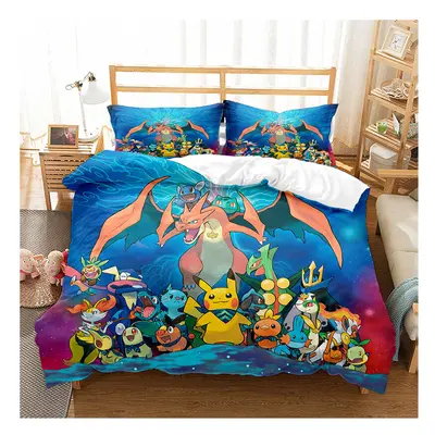 (King-230*220, 12) PokÃ©mon Cartoon Bedding Single Double Quilt Cover 3D Cartoon