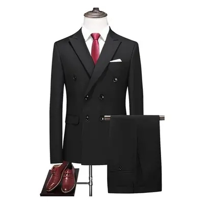 (black, M) Fashion Men&apos;s Business Double Breasted Solid Color Suit Coat / Male Slim Wedding