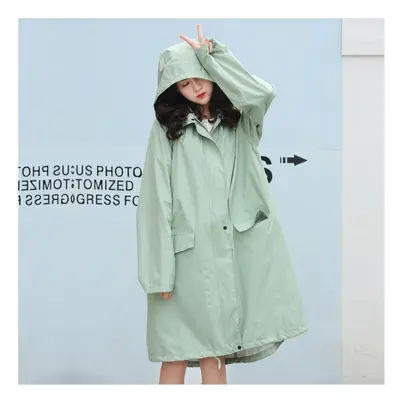 (Light green, XXL) Hood Long Raincoat Women Men Waterproof Stylish Rain Coat Jacket Luxury Elega