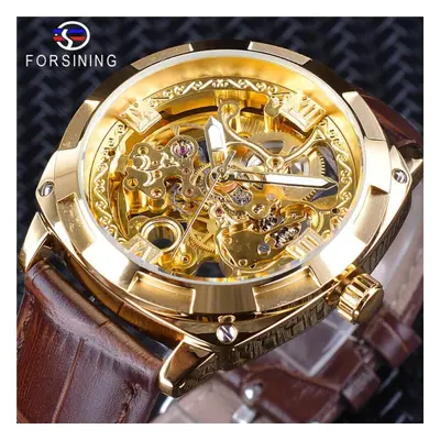 (gold) Forsining New Top Men&apos;s Watch Golden Waterproof Machine Watch Men&apos;s Fashion And