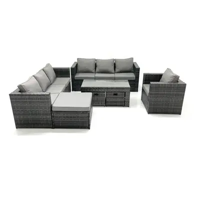 Fimous Outdoor Garden Furniture Set Seater Rattan Sofa Set with Coffee Table Big Footstools Armc