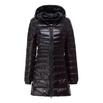 (black, XL) Ladies Long Winter Warm Coat Women Ultra Light White Duck Down Jacket With Bag Women