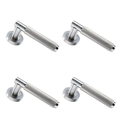 4x PAIR Knurled Grip Round Bar Handle on Round Rose Concealed Fix Satin Nickel